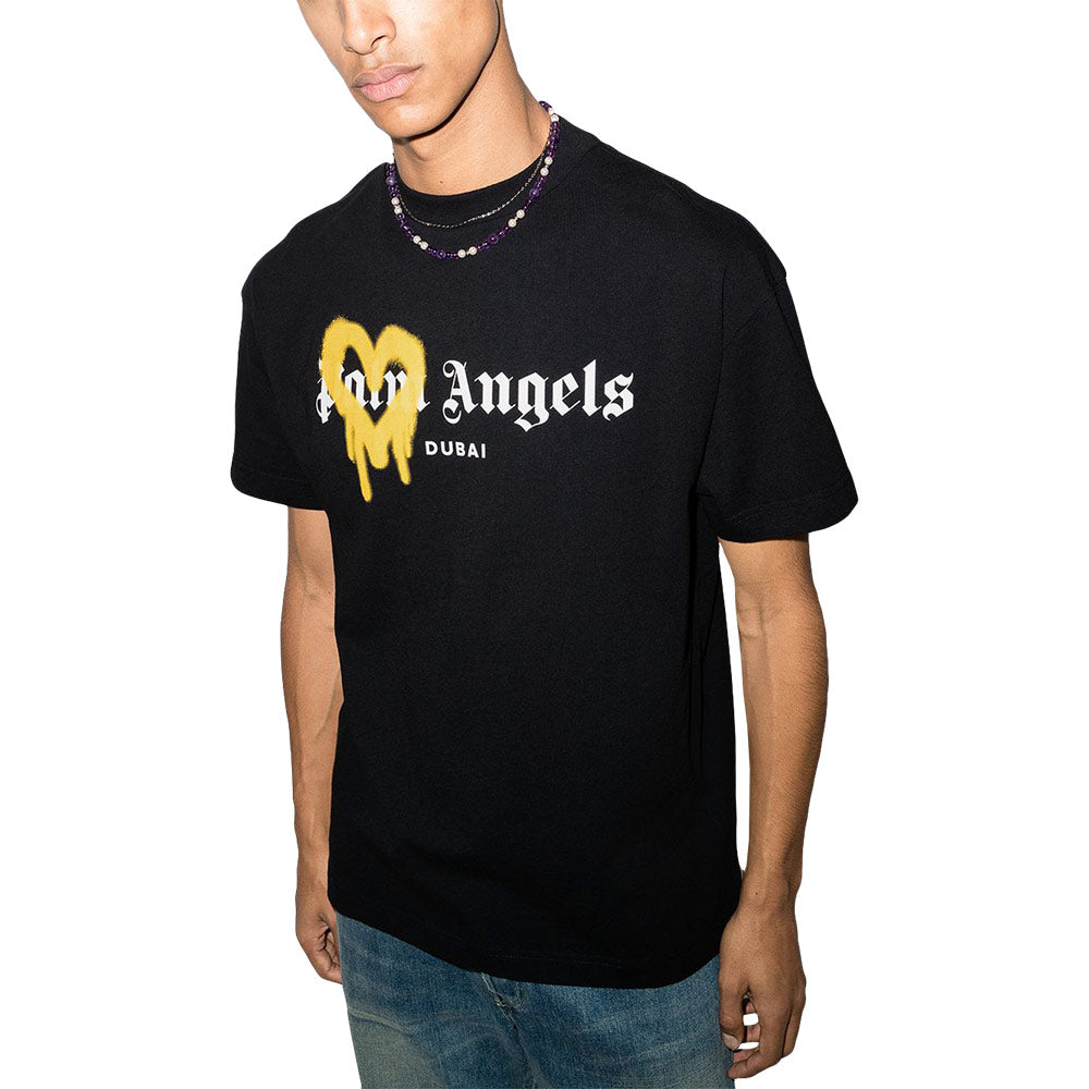 Palm Angels Dubai Heart Sprayed T-Shirt Black | Voila.id