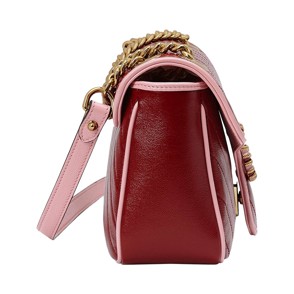 Gucci Enamel GG Marmont Small Matelassé Shoulder Bag Red Pink Ghw ...