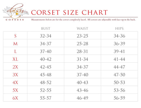 Made to measure and size charts – Miss Katie Corsets