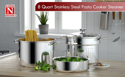 Cook N Home Pasta Pot with Strainer Lid 8-Quart, Stainless Steel Pasta