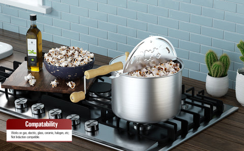 Stovetop Popcorn Maker – 6.5-Quart Popper Pan with Wooden Crank