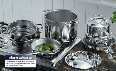 Cooks Standard 10 Piece Multi-Ply Clad Cookware Set Stainless Steel