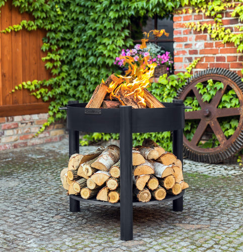 BBQ-Toro Brasero Ø 60 cm, Noir, Foyer d'extérieur avec compartiment de  rangement à bois