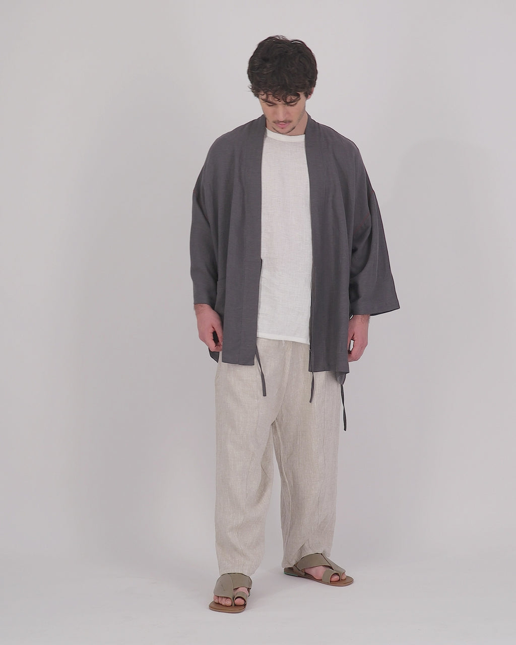 Elementa 01 | Yucca Men Kimono Linen Jacket Matt Charcoal | 100% Linen ...