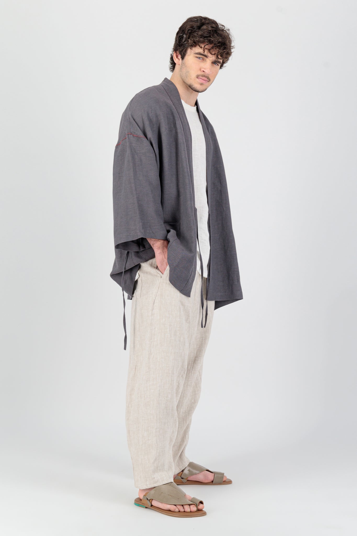 Elementa 01 | Yucca Men Kimono Linen Jacket Matt Charcoal | 100% Linen ...