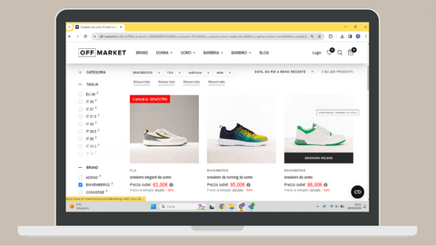 Pagina web di un negozio di rivendita di sneakers online
