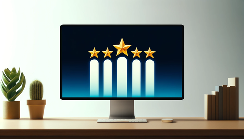 Un monitor di un computer mostra cinque stelle. Ci sono colonne di varia lunghezza, ciascuna più grande dell'altra, a indicare un aumento numerico