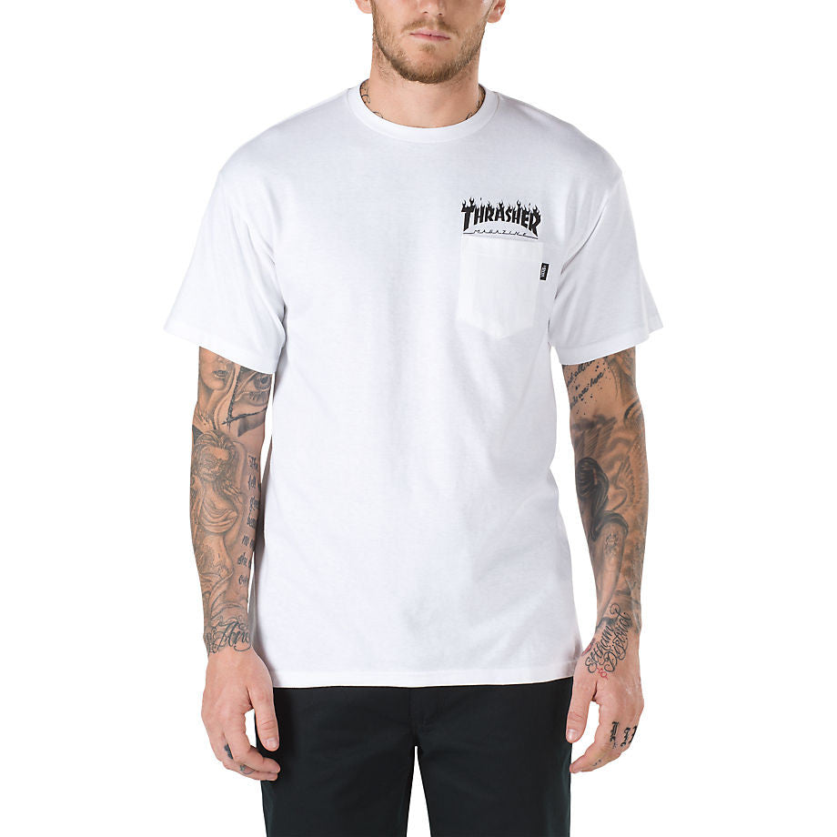 vans x thrasher white pocket t shirt