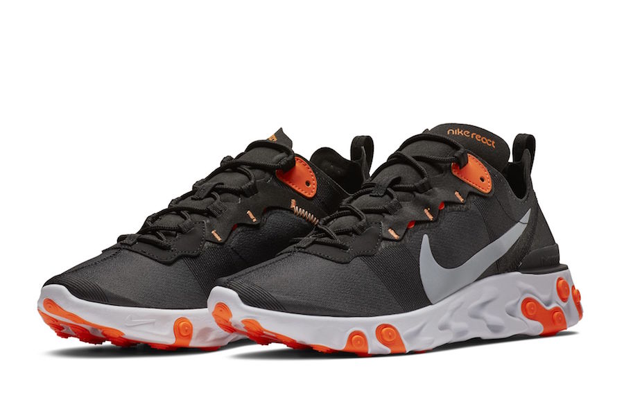 nike react element 55 black cool grey total orange