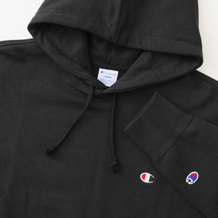 champion black hoodie small logo