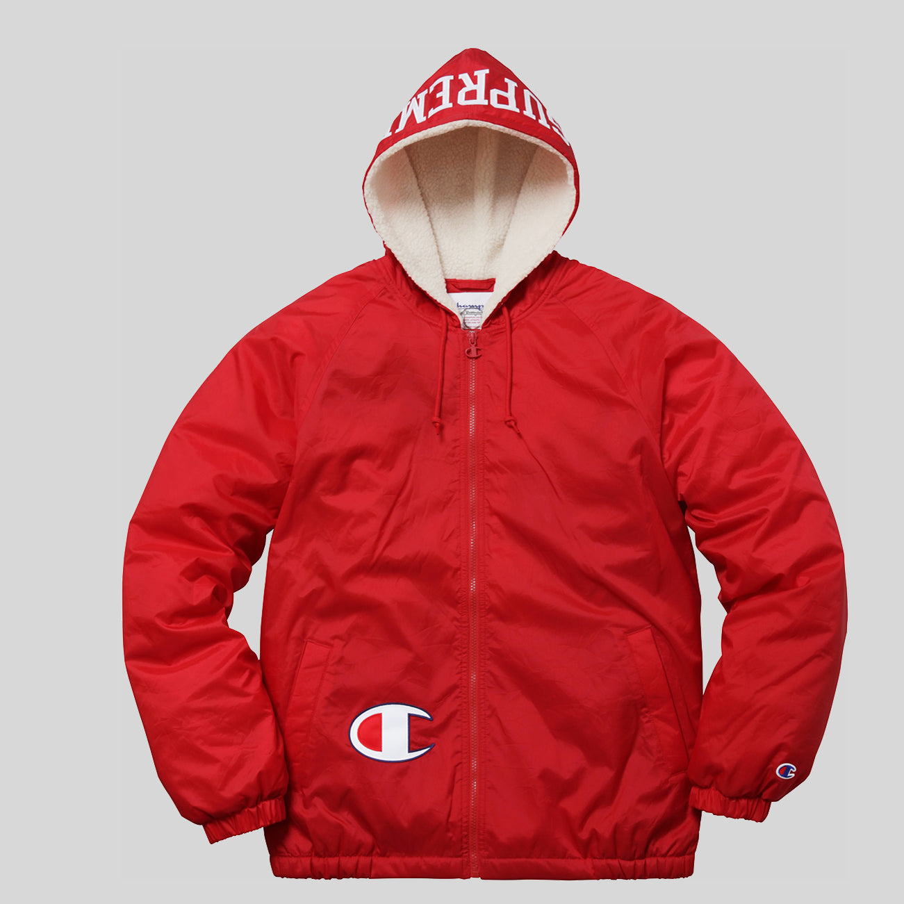 champion x supreme hoodie red