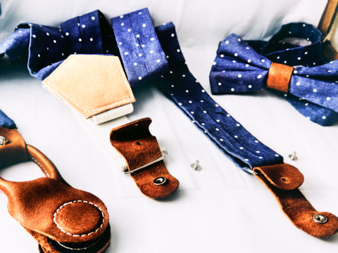 Stratton Suspenders Blue Polka Dot Bow Tie