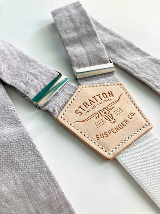 Steel Gray Linen Button On Suspenders Set - Spring Collection Stratton  Suspender Co.