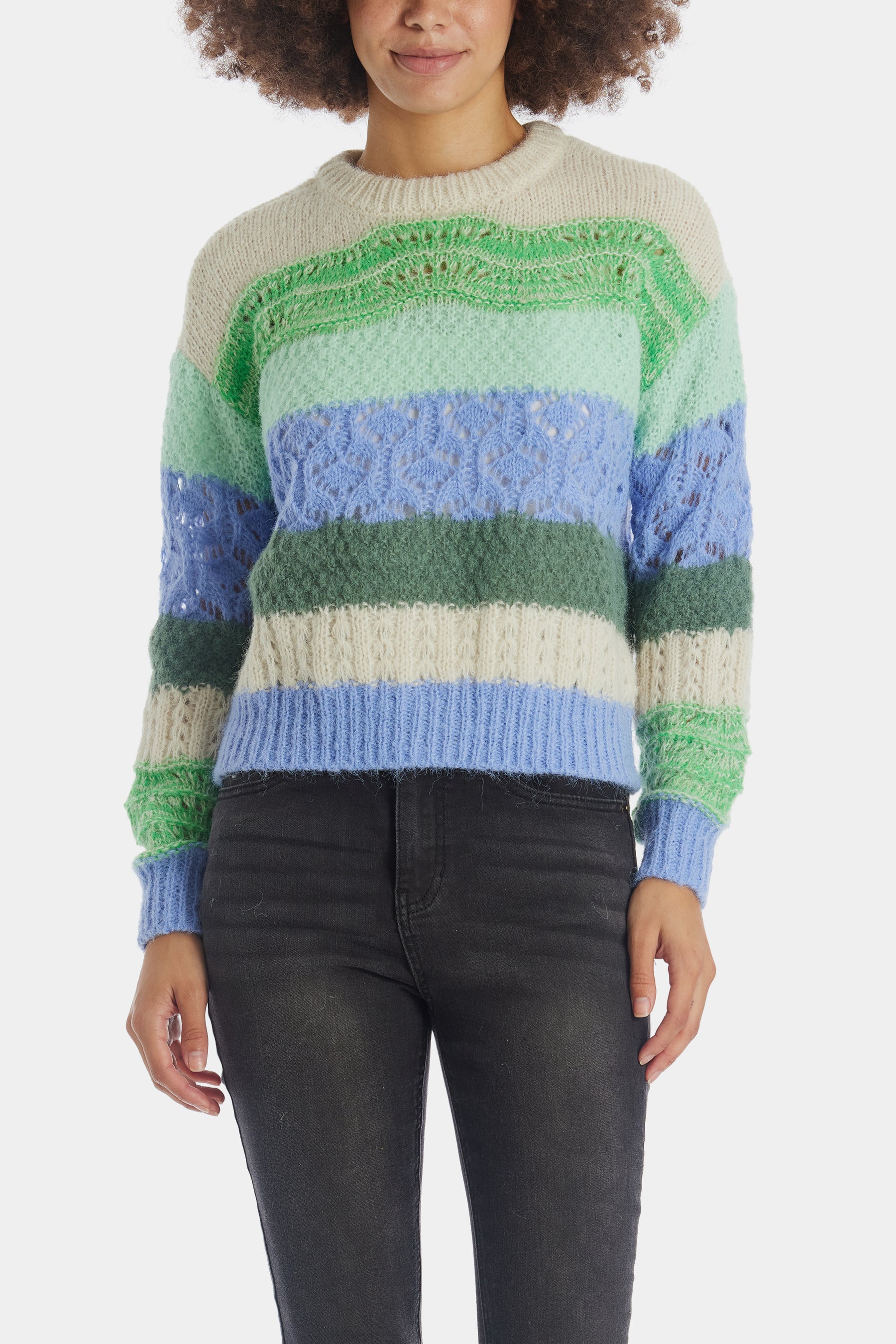 Vero Moda New Crochet Stripe Sweater Birch W Irish Green | ModeSens