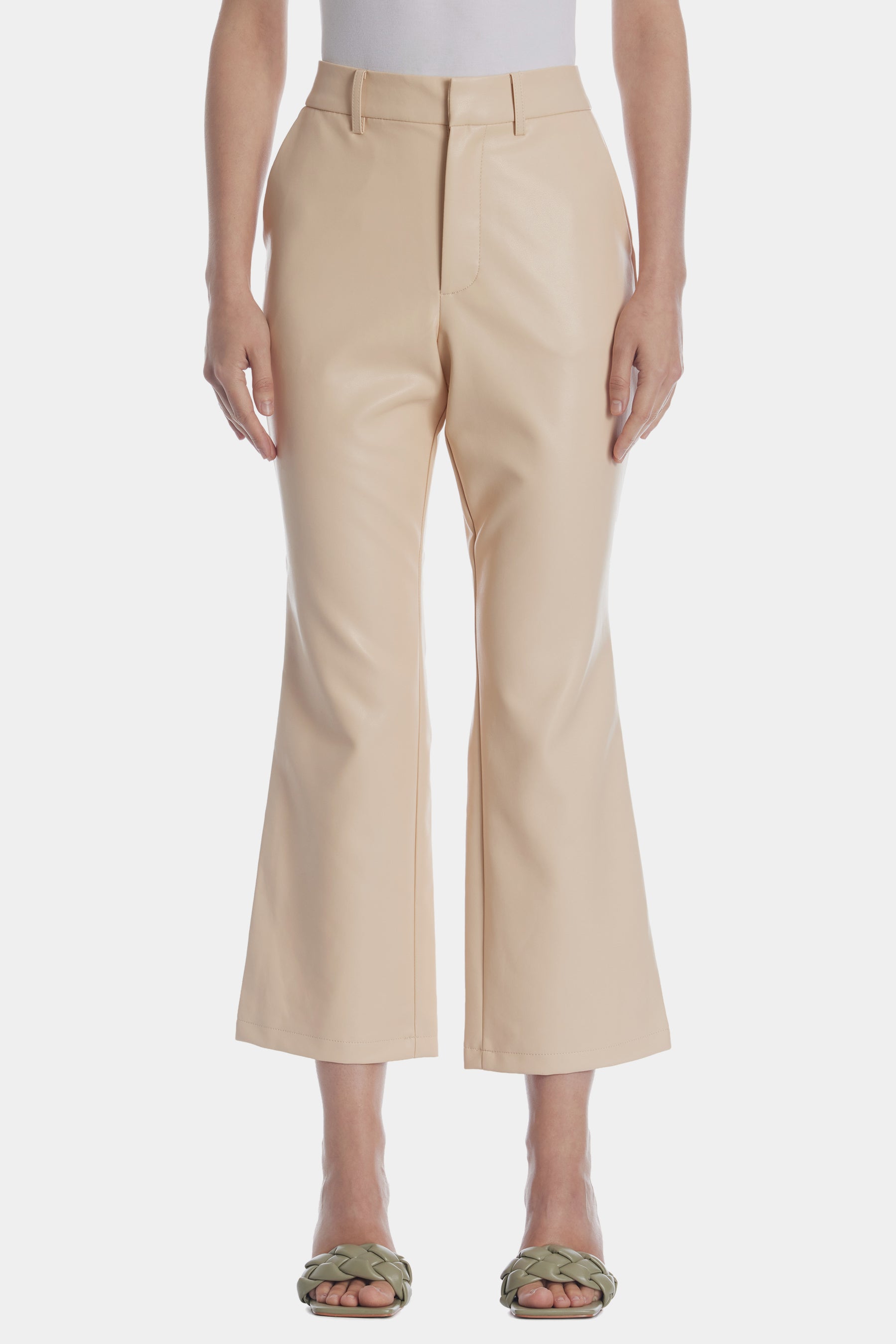 Bagatelle Faux Leather High Rise Wide Leg Cropped Pants In Bayleaf