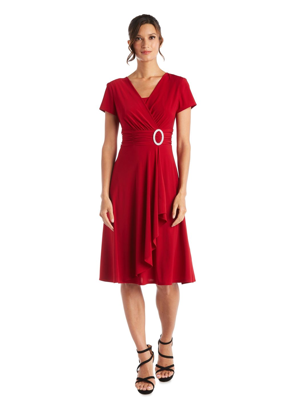 R & M Richards Short-sleeve Faux-wrap Dress In Red