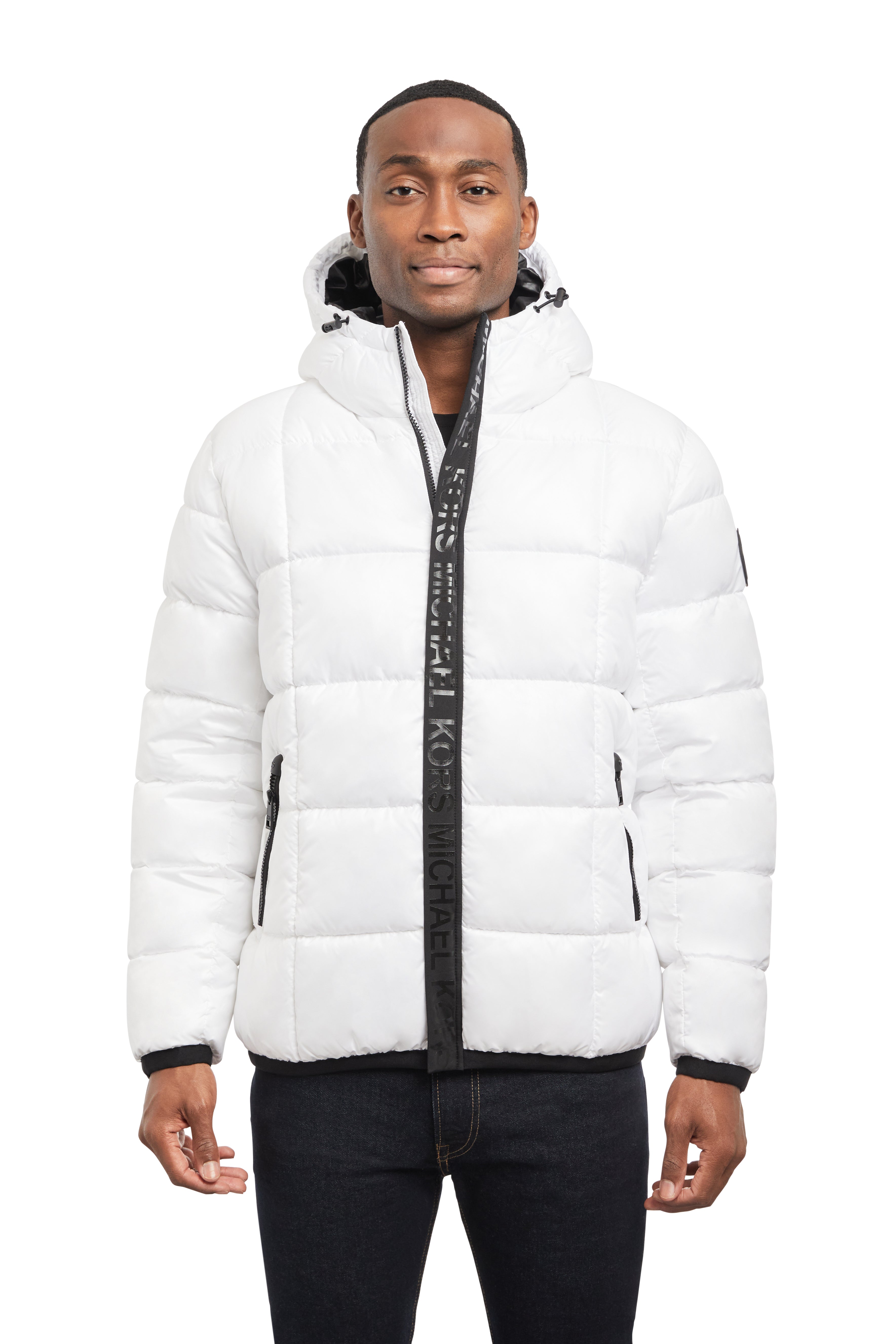 Michael Kors Shiny Puffer Mk Gelled Logo Jacket In White | ModeSens