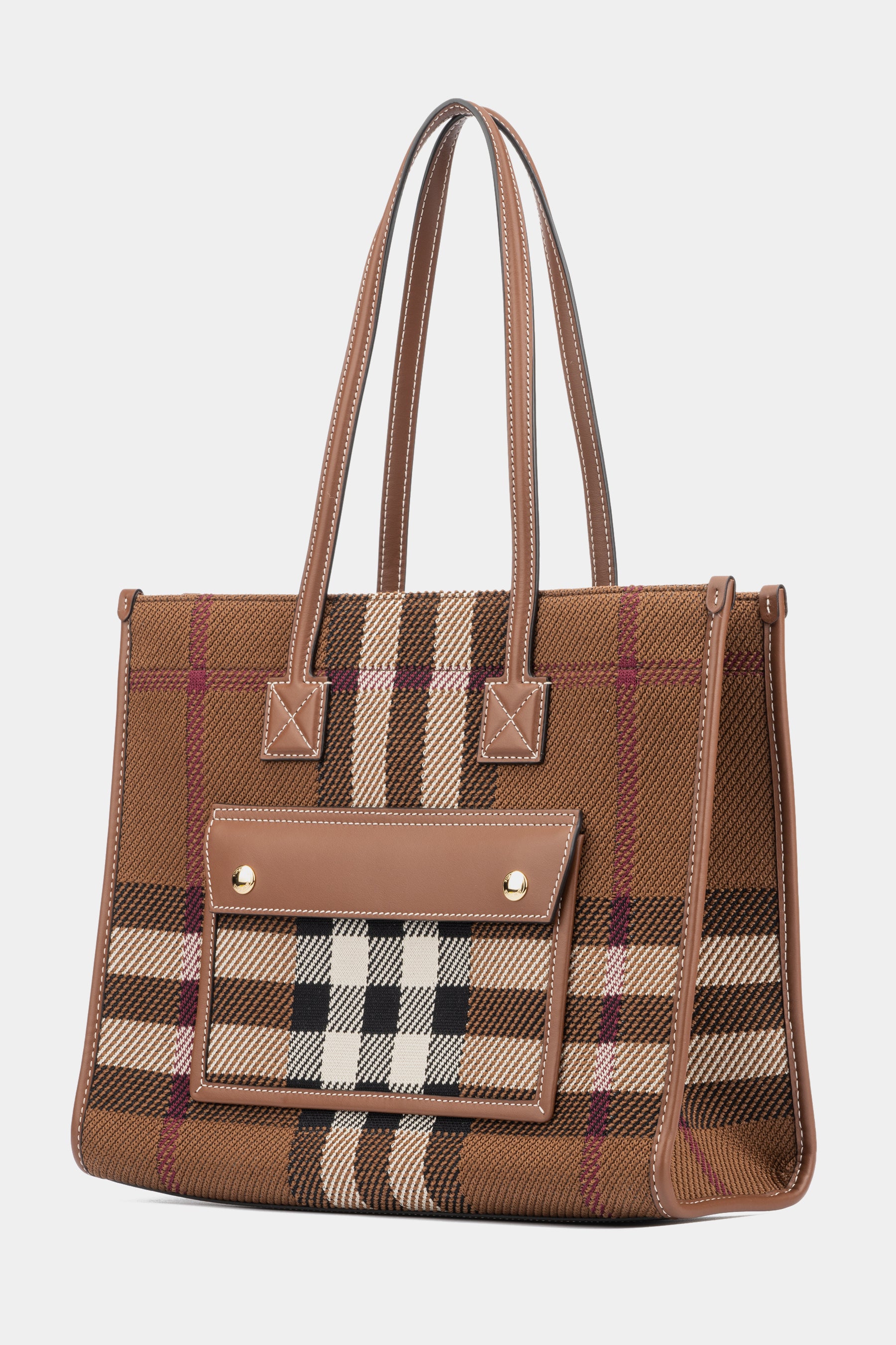 BURBERRY: Briar bag in canvas check and leather - Brown