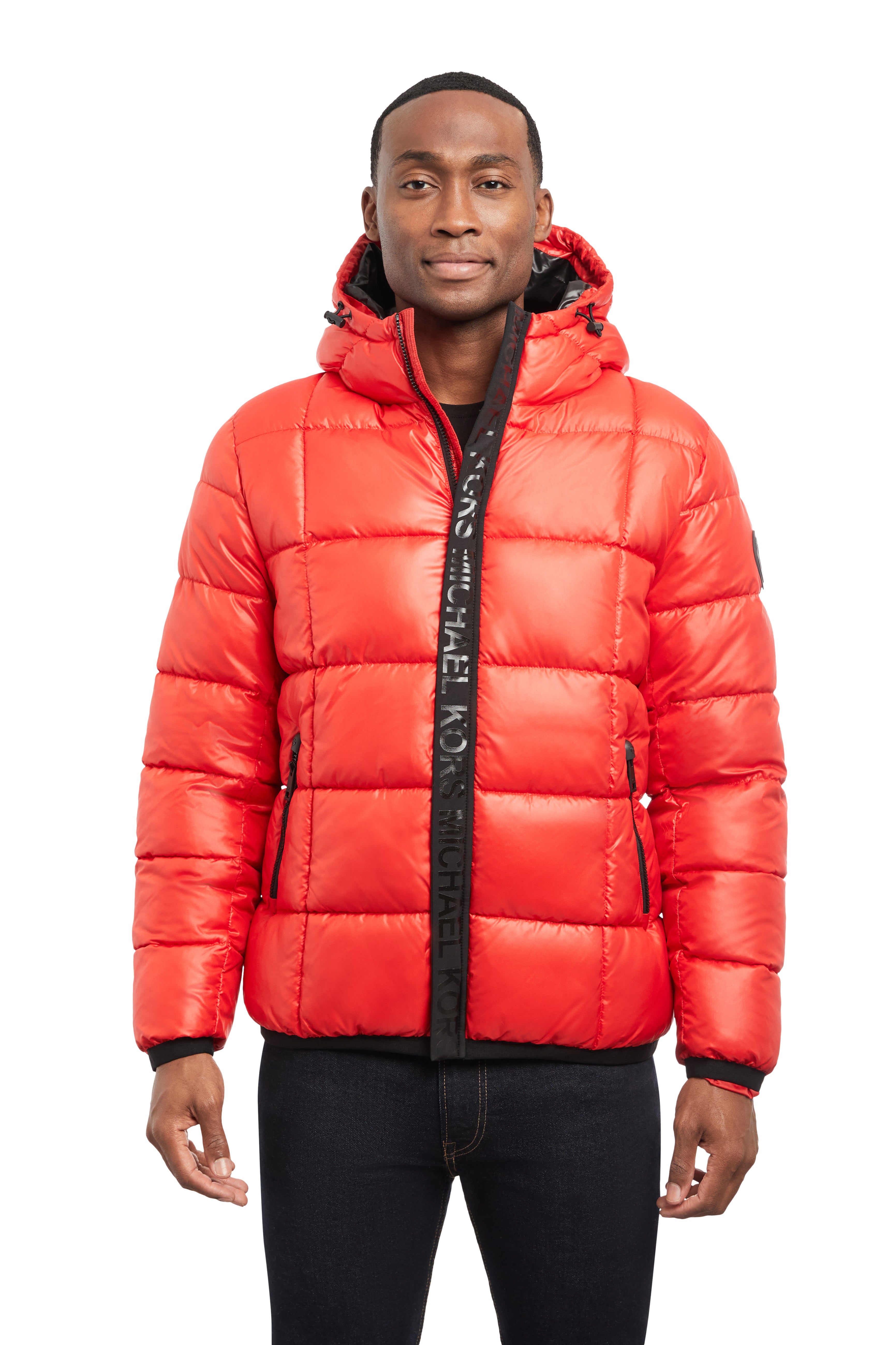 Michael Kors Shiny Puffer Mk Gelled Logo Jacket In Red | ModeSens