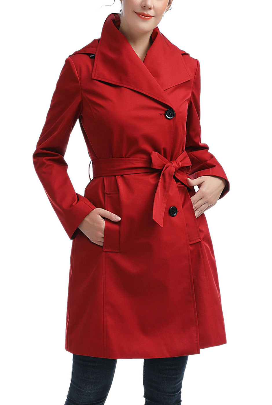 Kimi & Kai Women's Elsa Waterproof Hooded Trench Coat in Red