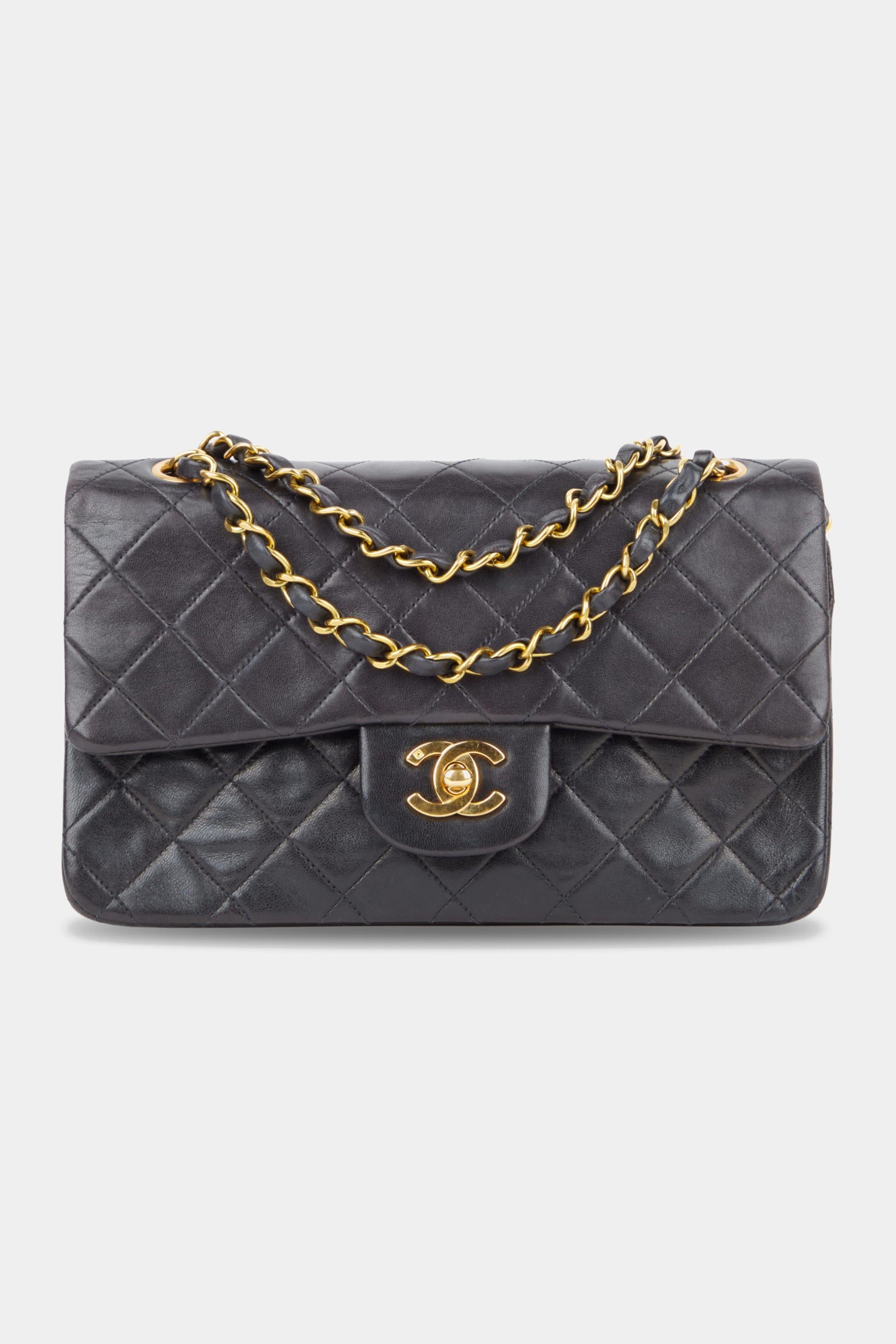 Chanel Tweed Matelasse Chain Double Flap Shoulder Bag in Black