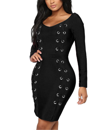 Long Sleeve Lace Up Bodycon Stretch Bandage Dress – Lord & Taylor