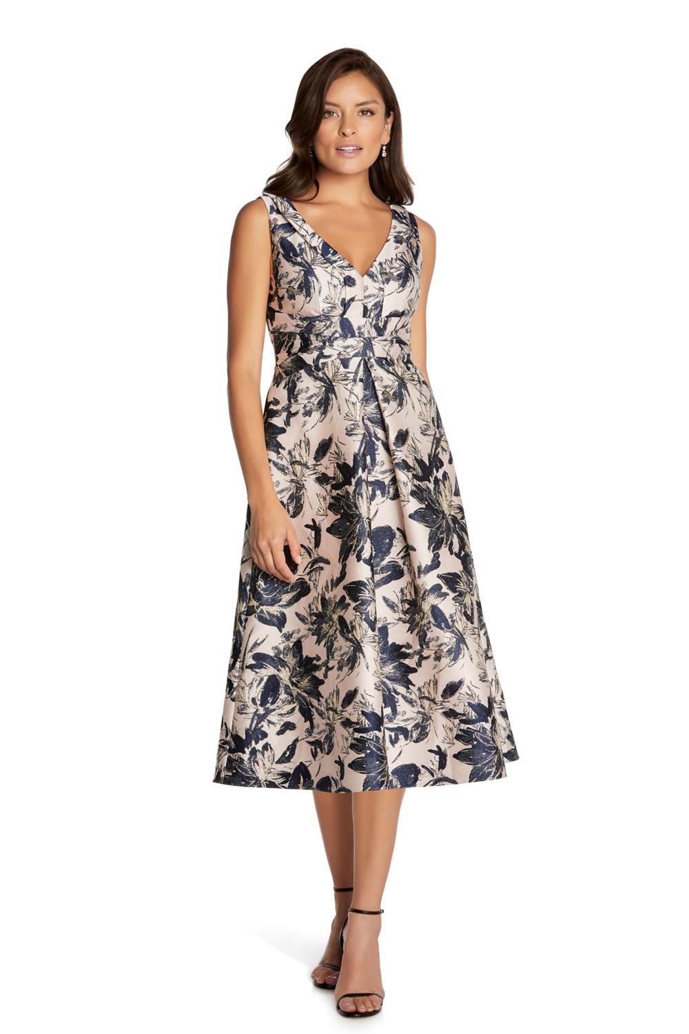 KAY UNGER Poppy Metallic Floral Jacquard Midi-dress Azalea, 56% OFF