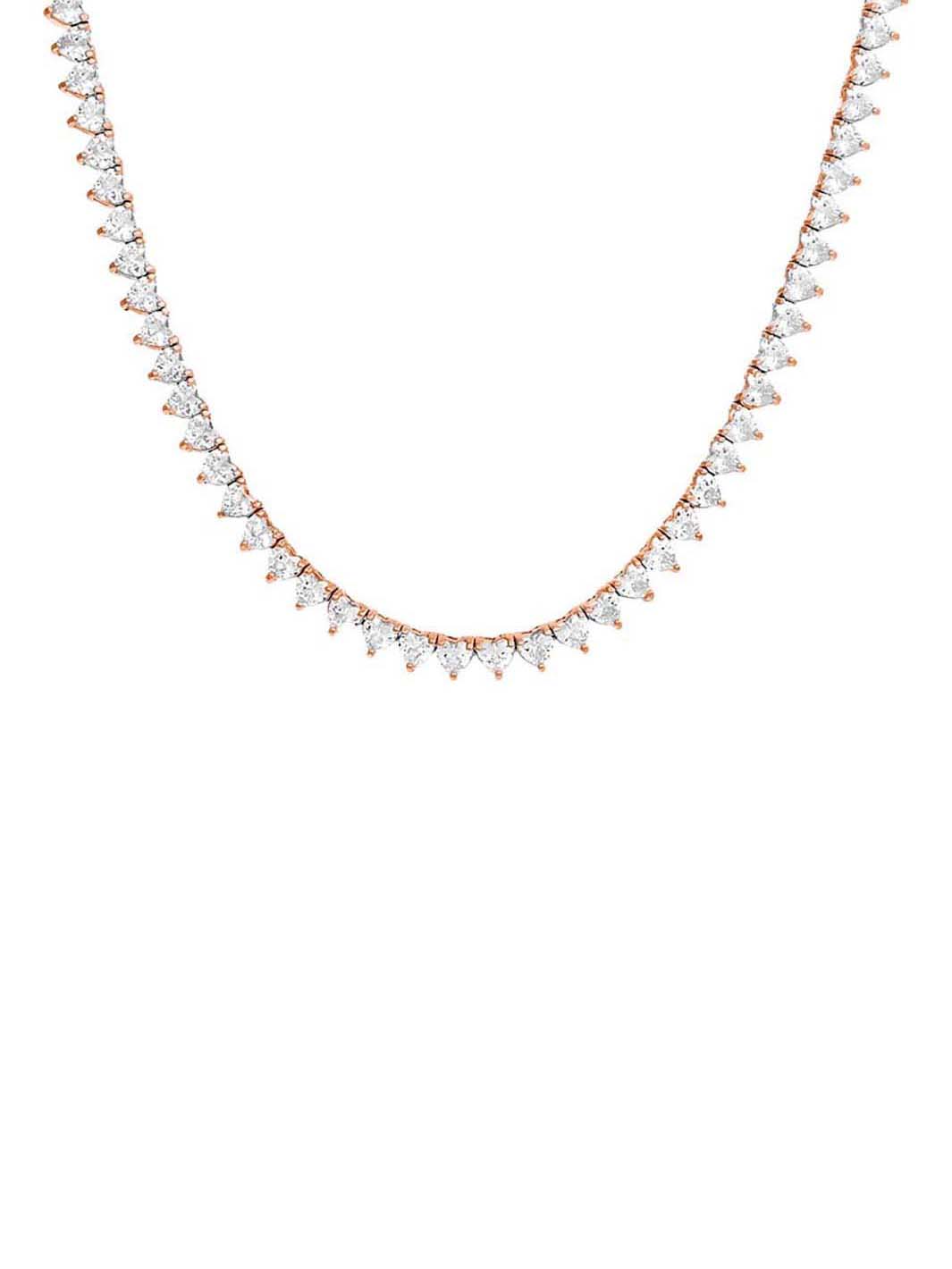 By Adina Eden Heart Tennis Necklace In Rose Gold