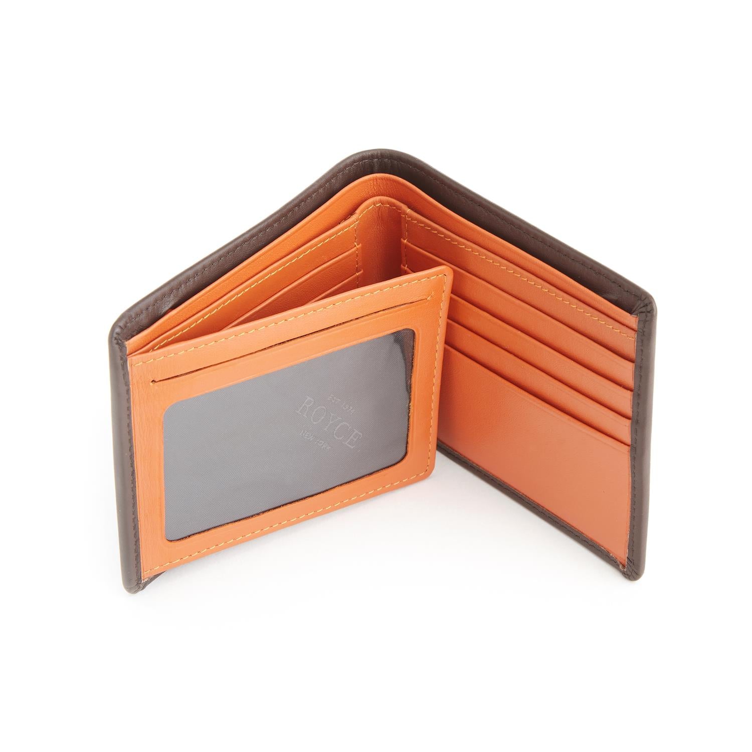 Royce New York Rfid Blocking Trifold Wallet In Coco With Orange Interior