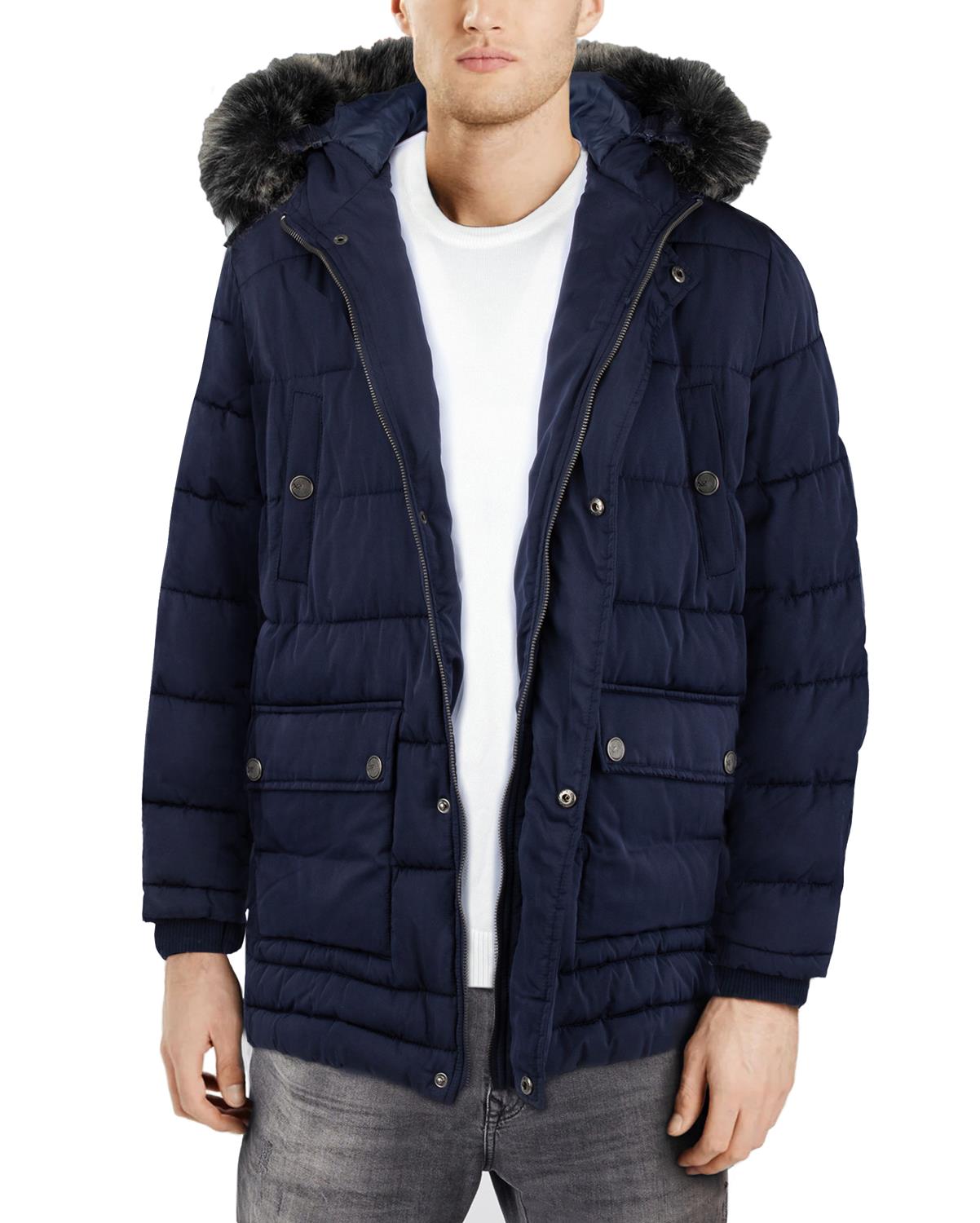 X-ray Faux Fur Ski Parka Jacket In Navy