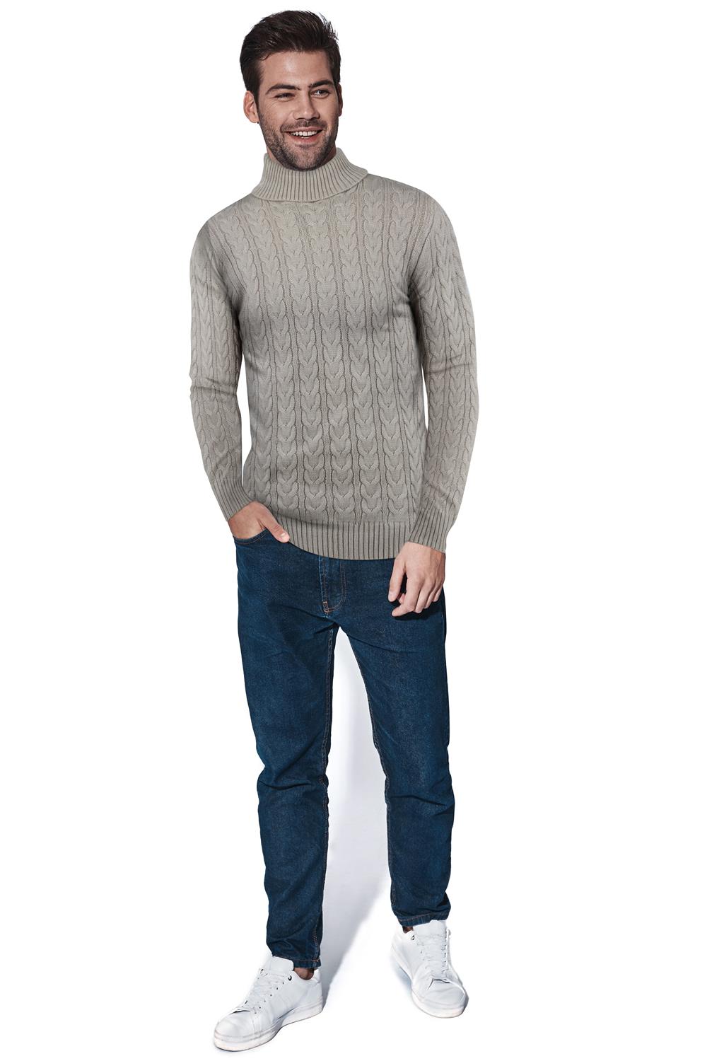 X-ray Cable Knit Roll Neck Sweater In Sand