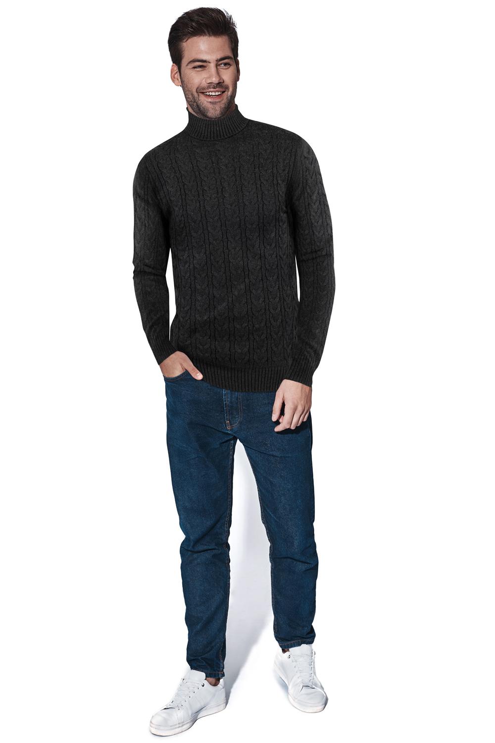X-ray Cable Knit Roll Neck Sweater In Charcoal