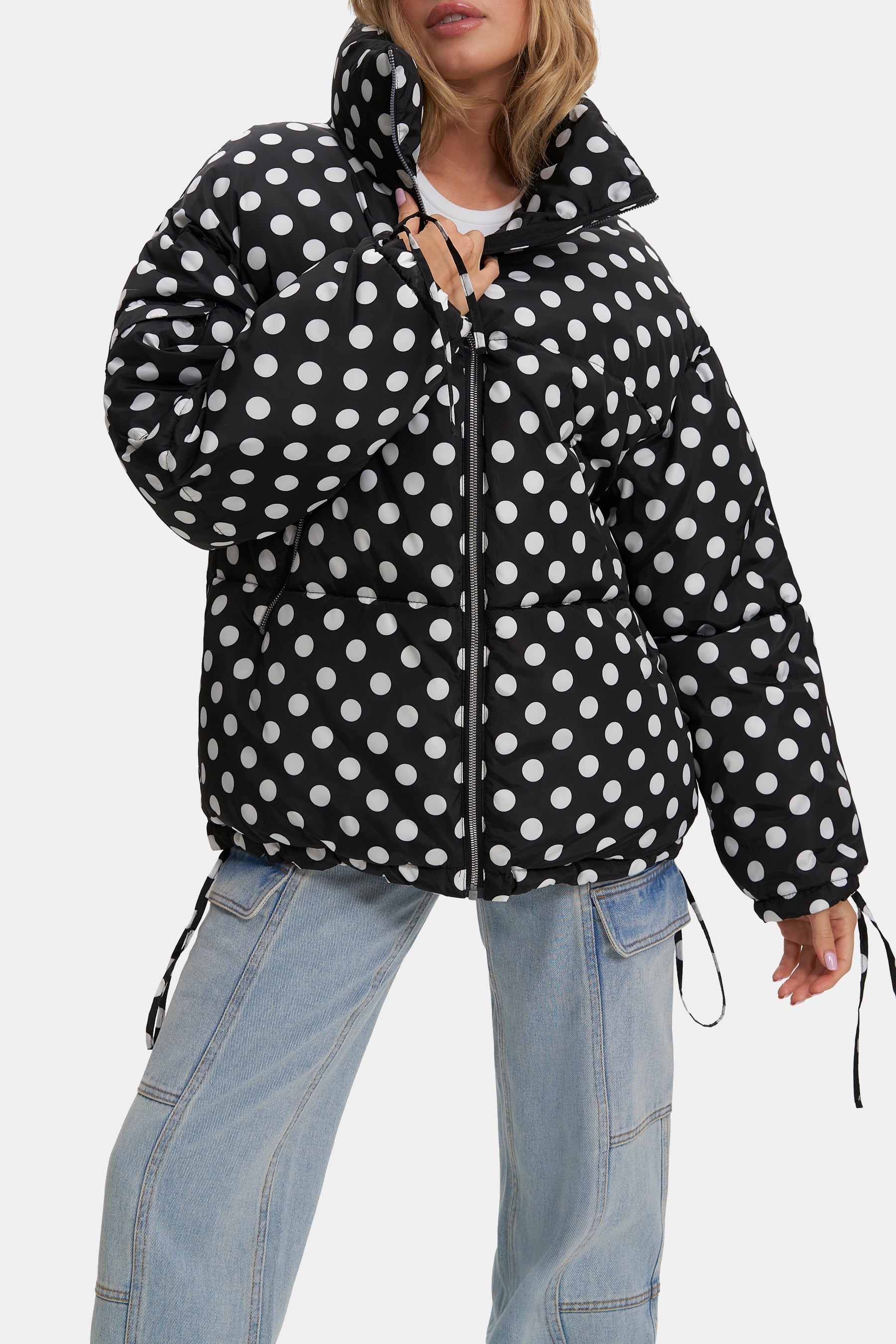 Noize Alejandra Mixed Media Puffer Jacket in Black