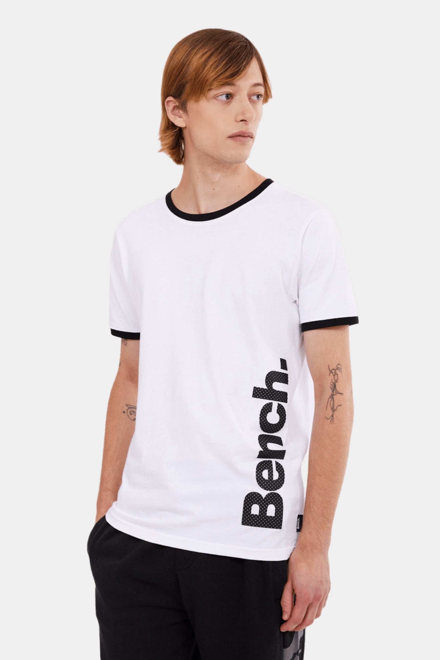 Bench Men\'s Navi Ringer T-Shirt in White | Smart Closet