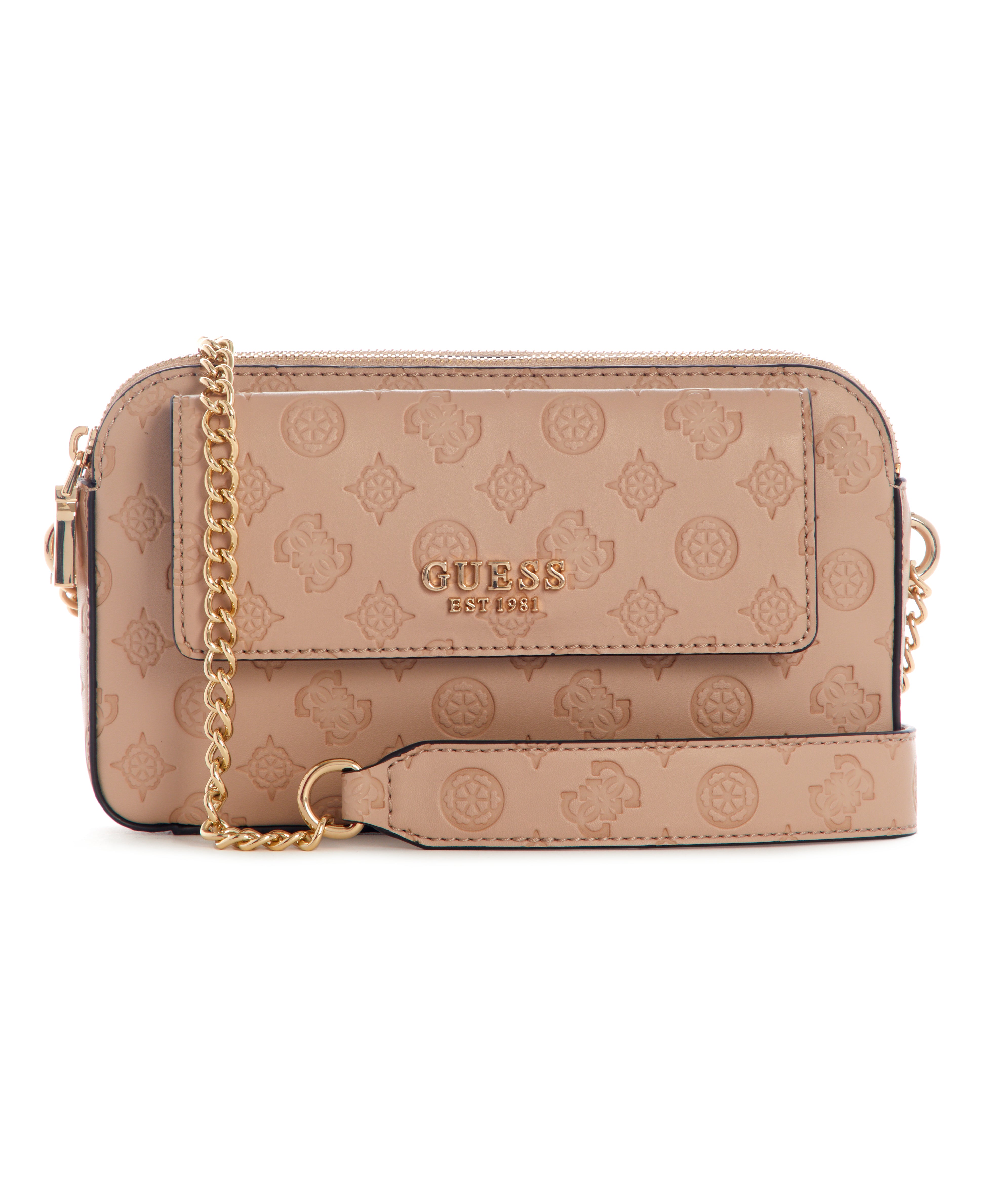 Guess Sirrah Double Zip Crossbody in Buff | Smart Closet