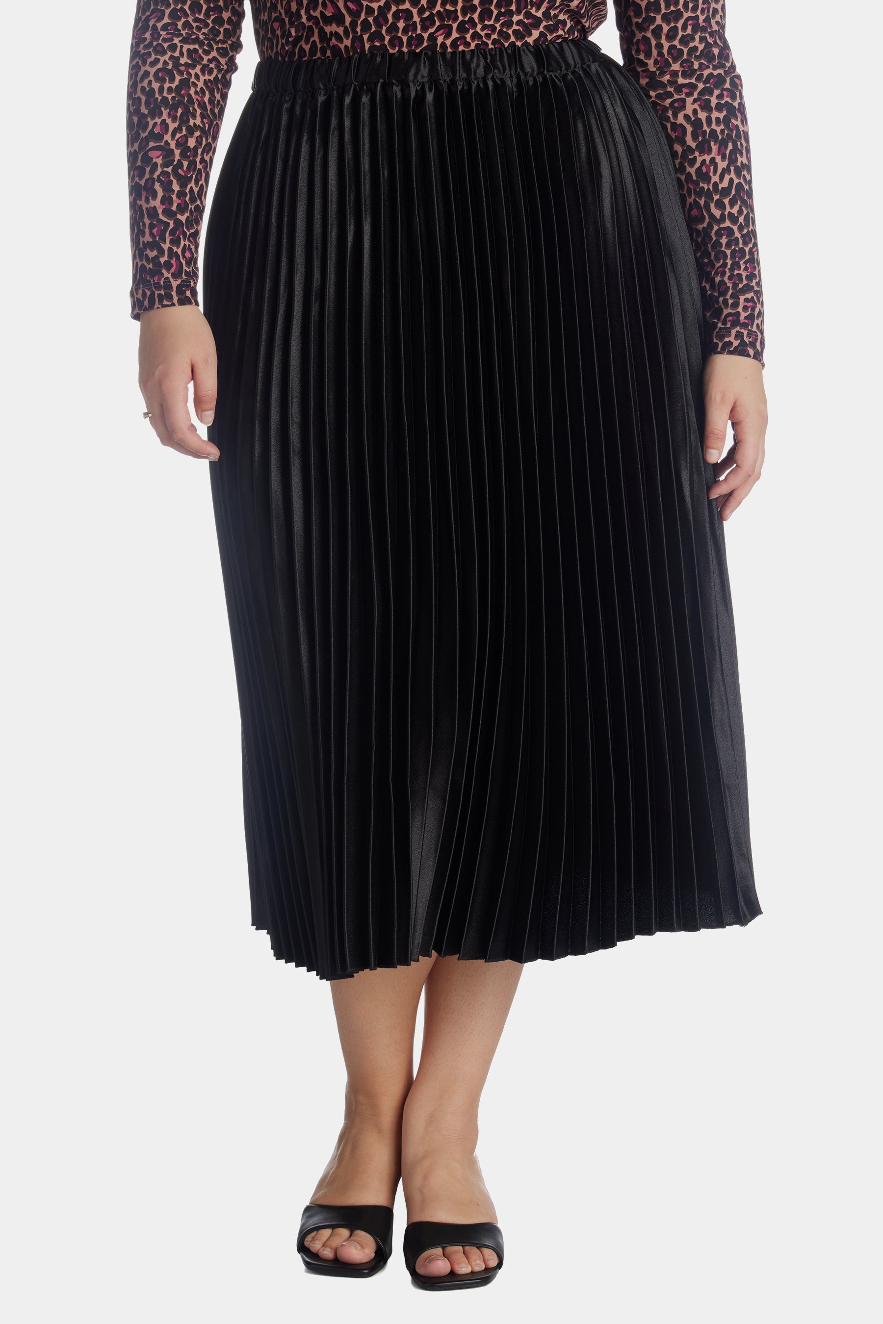 Anne Klein Plus Size Satin Pull-on Pleated Skirt In Anne Black | ModeSens