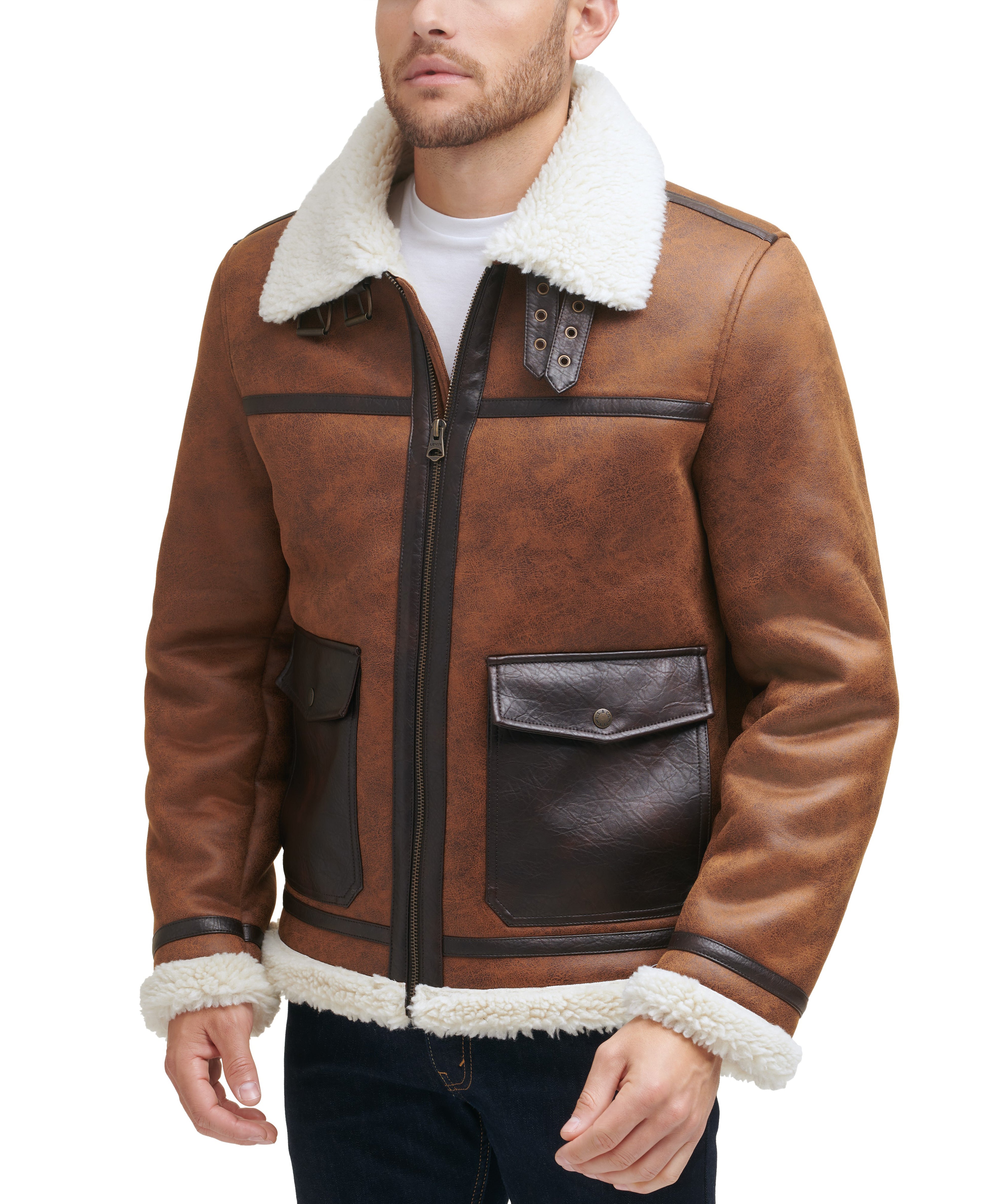 Levi's Men's Faux Shearling Shortie Rancher Jacket in Brown | Smart Closet