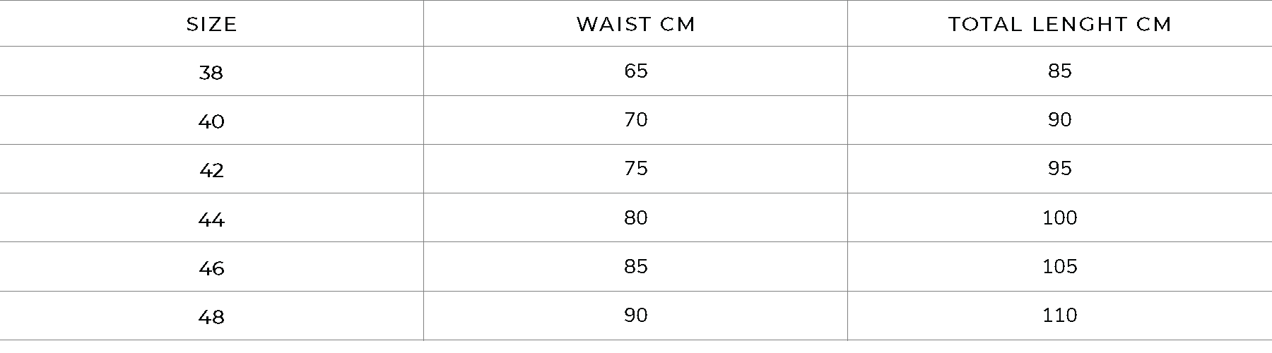 Size Guide Belts Mens