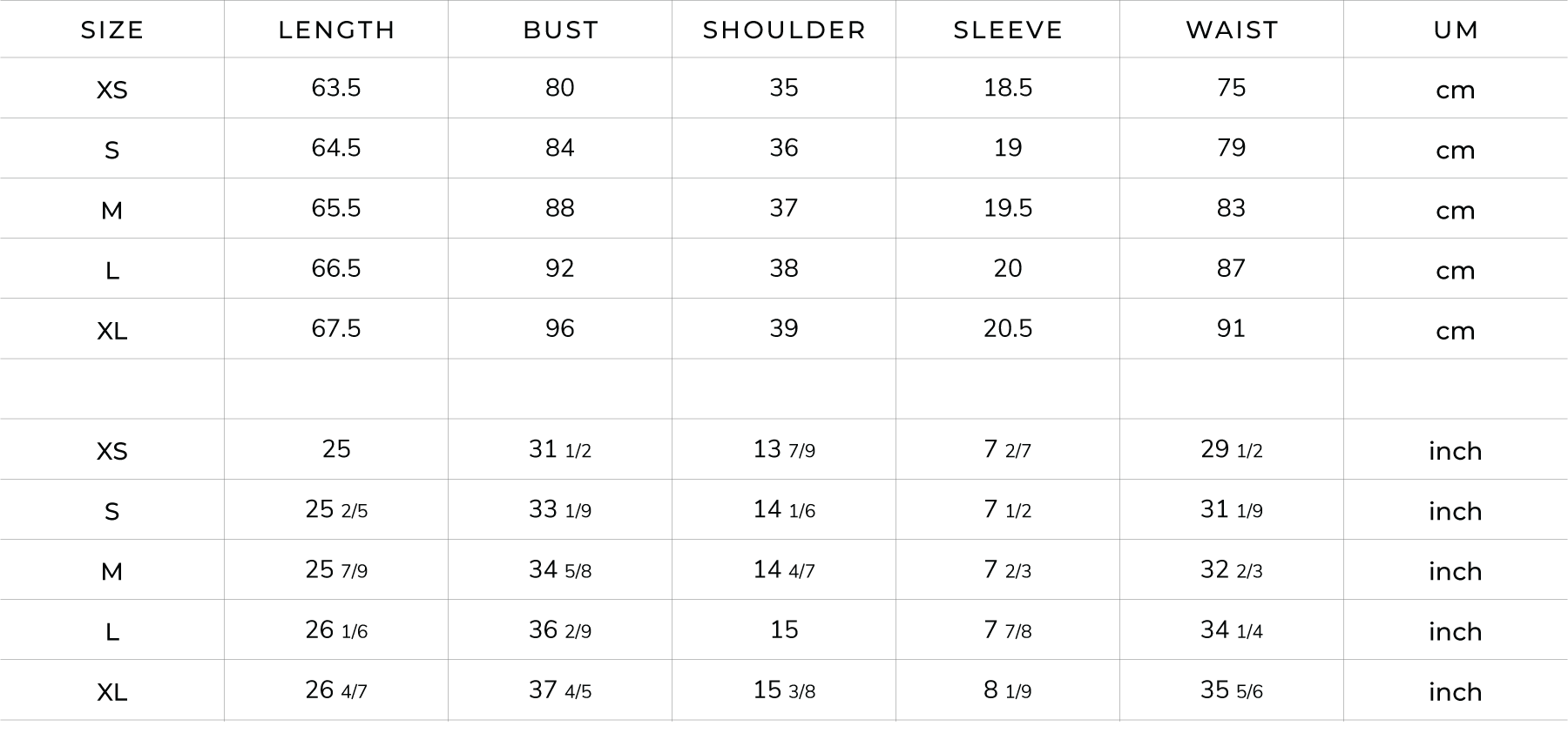 Size Guide – MIASUKI