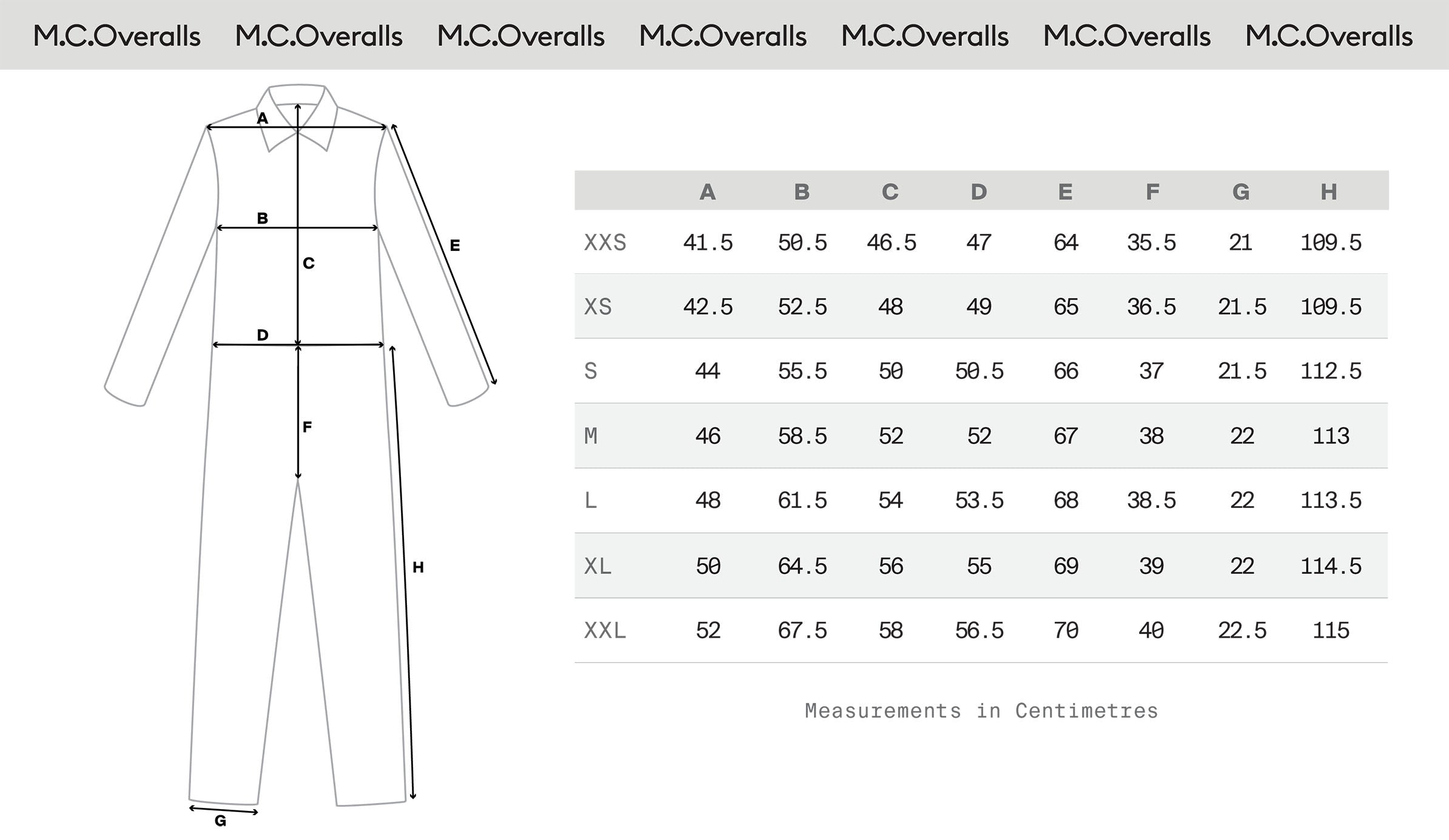 Overall 01 Size Chart – M.C.Overalls