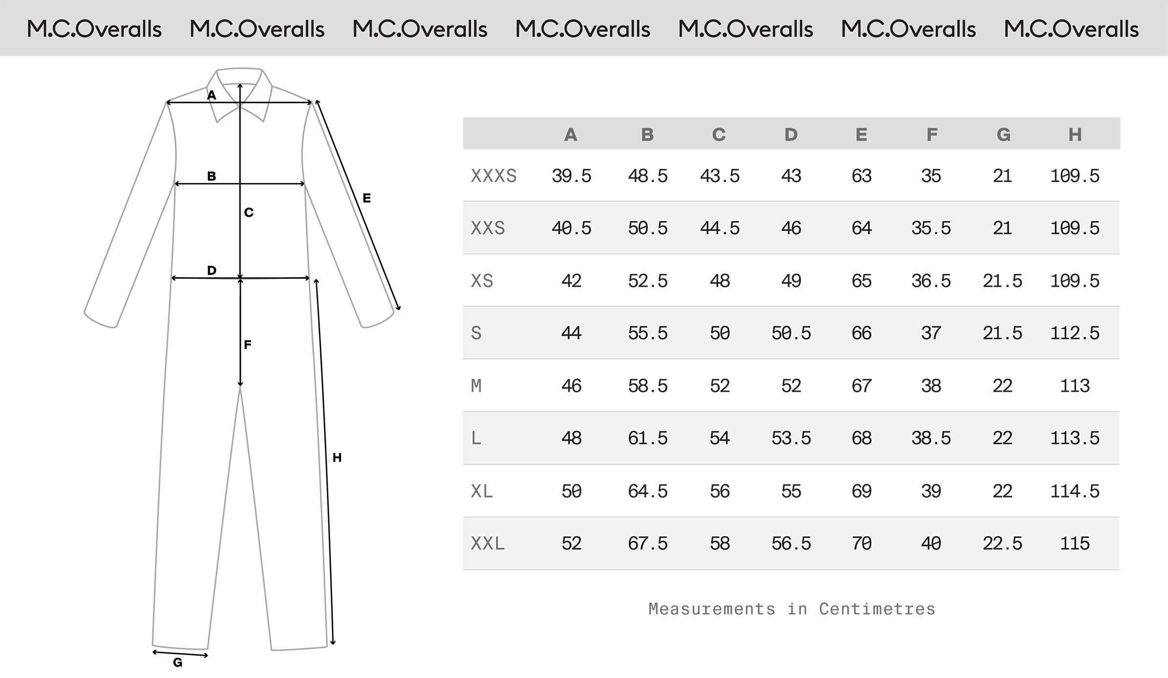 Overall 02 Size Chart – M.C.Overalls