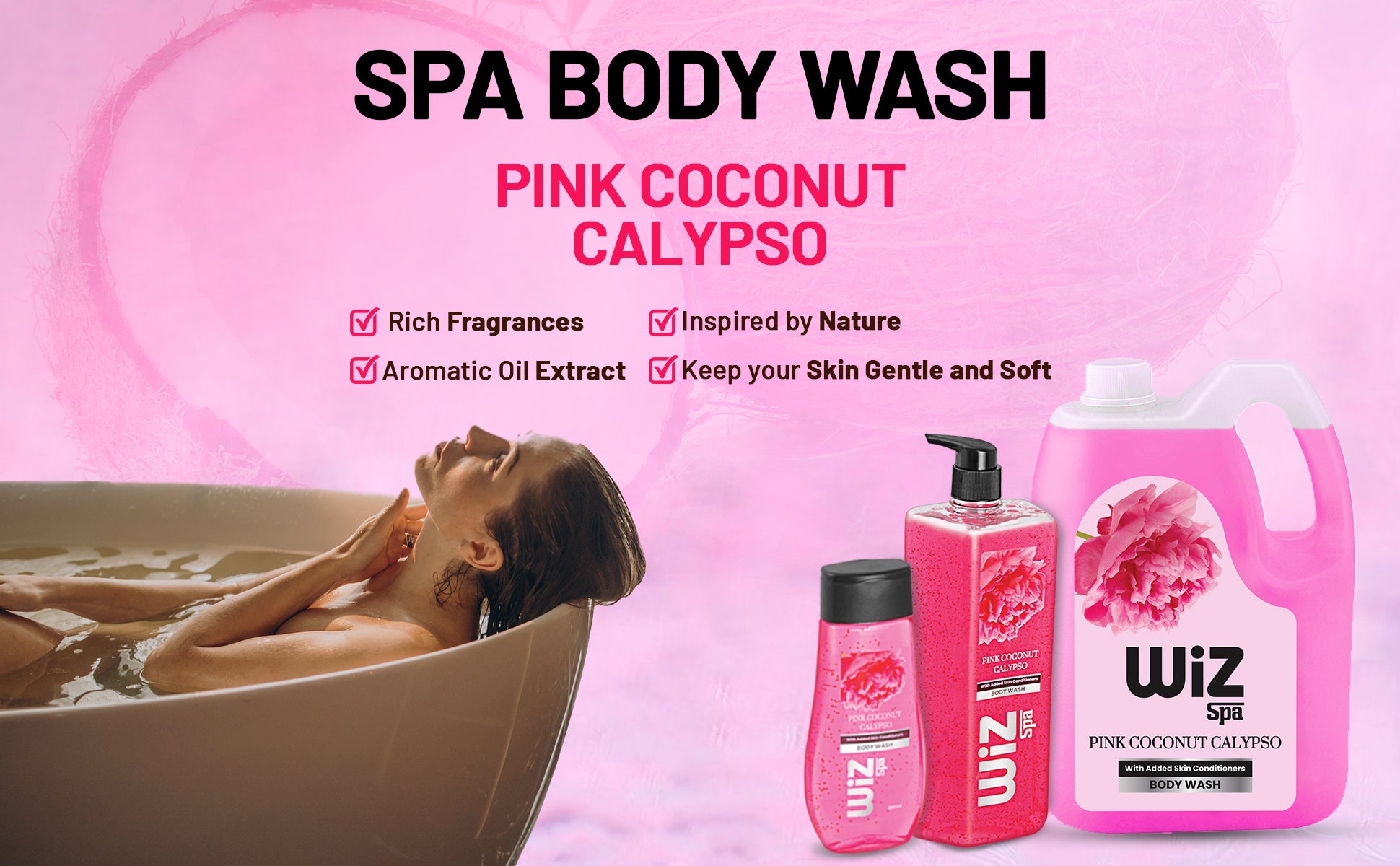 Buy WiZ Pink Coconut Calypso Spa Body Wash Flip Top Bottle, 200ml Super  Value Pack of 12, Exfoliating Beads & Added Skin Conditioners, Clean  Moisturized Skin Online at Low Prices in India 