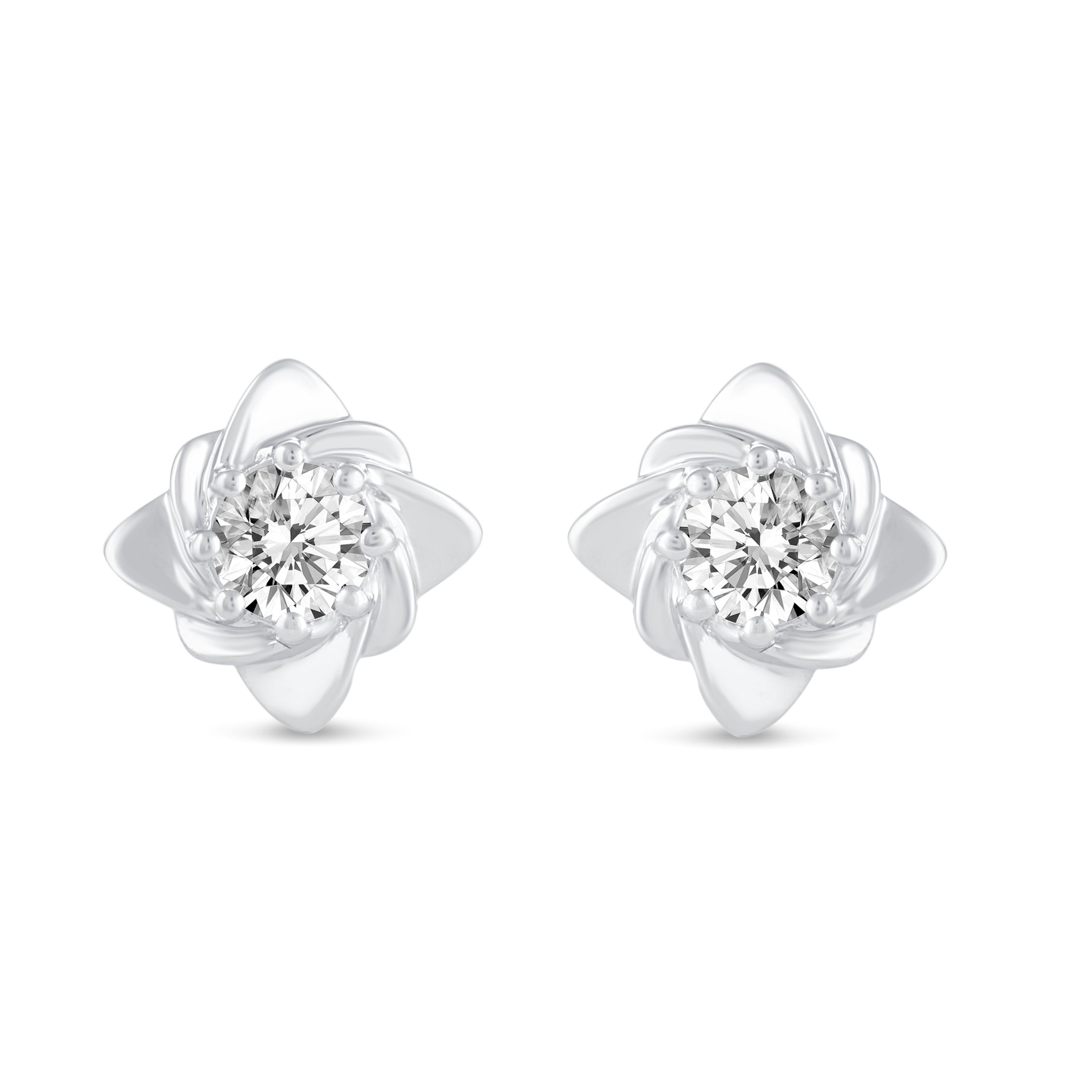 Floating Single Stone Petite Fleur Flower Eight Petals Studs Earrings in 925 Sterling Silver (Select Design)