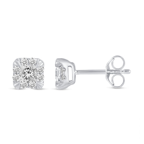 Princess Cut Halo Studs Earrings in 925 Sterling Silver (Select Design)