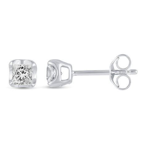 Princess Cut Halo Studs Earrings in 925 Sterling Silver (Select Design)