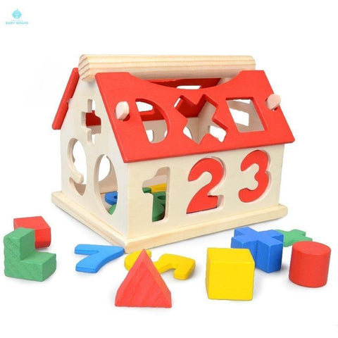 Wooden Learning House Shapes Numbers Puzzle Early Years Learning