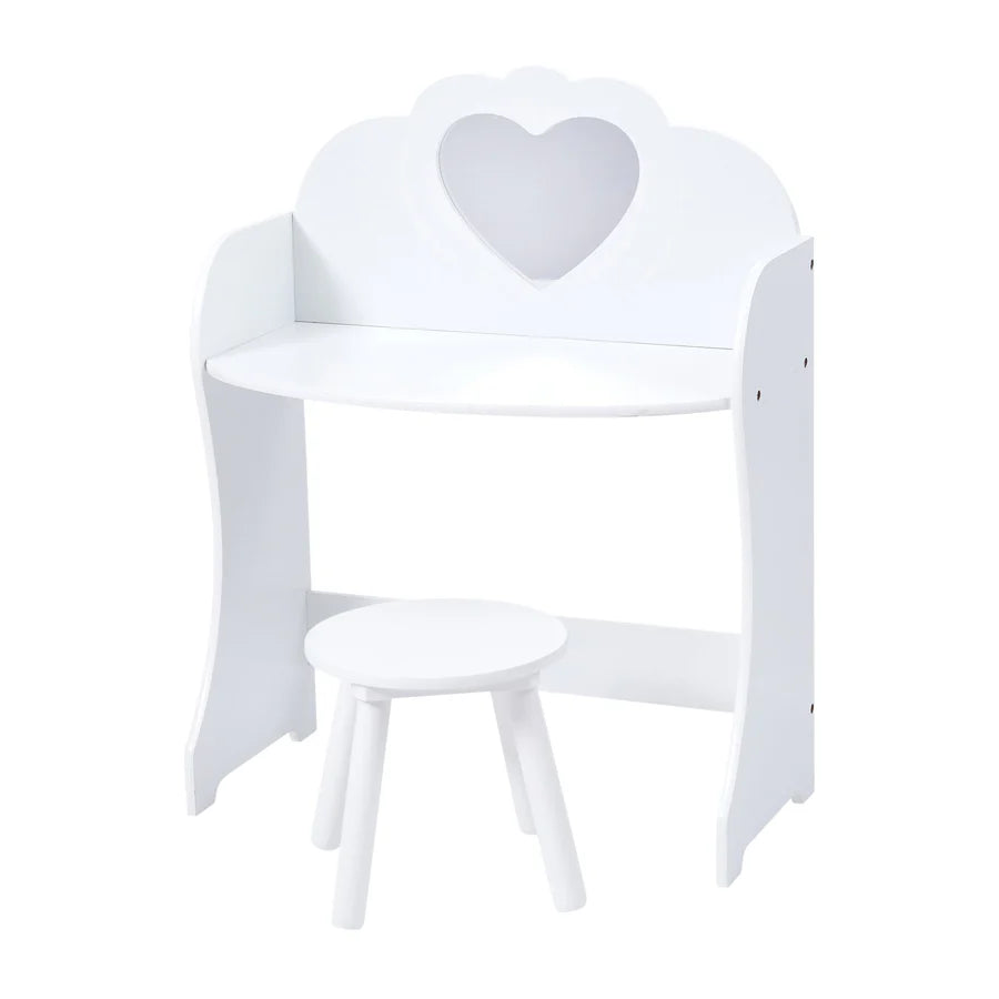 White Wooden Dressing Table and Stool Set