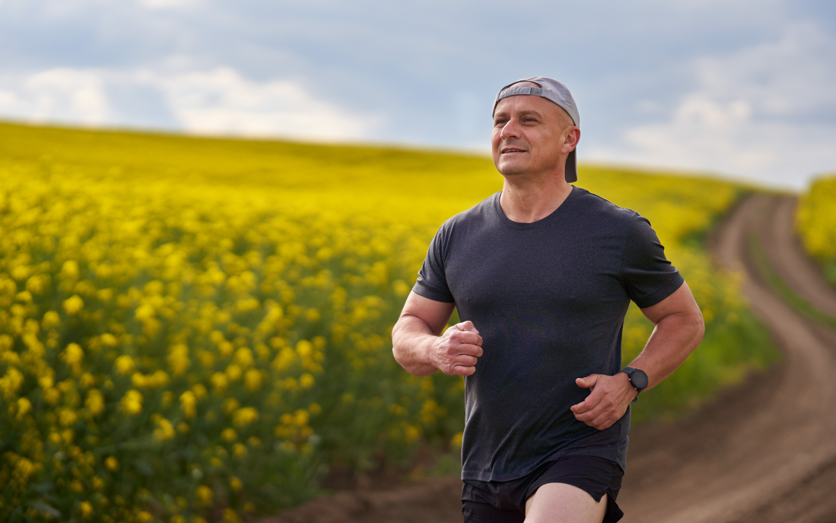 Middle aged man running