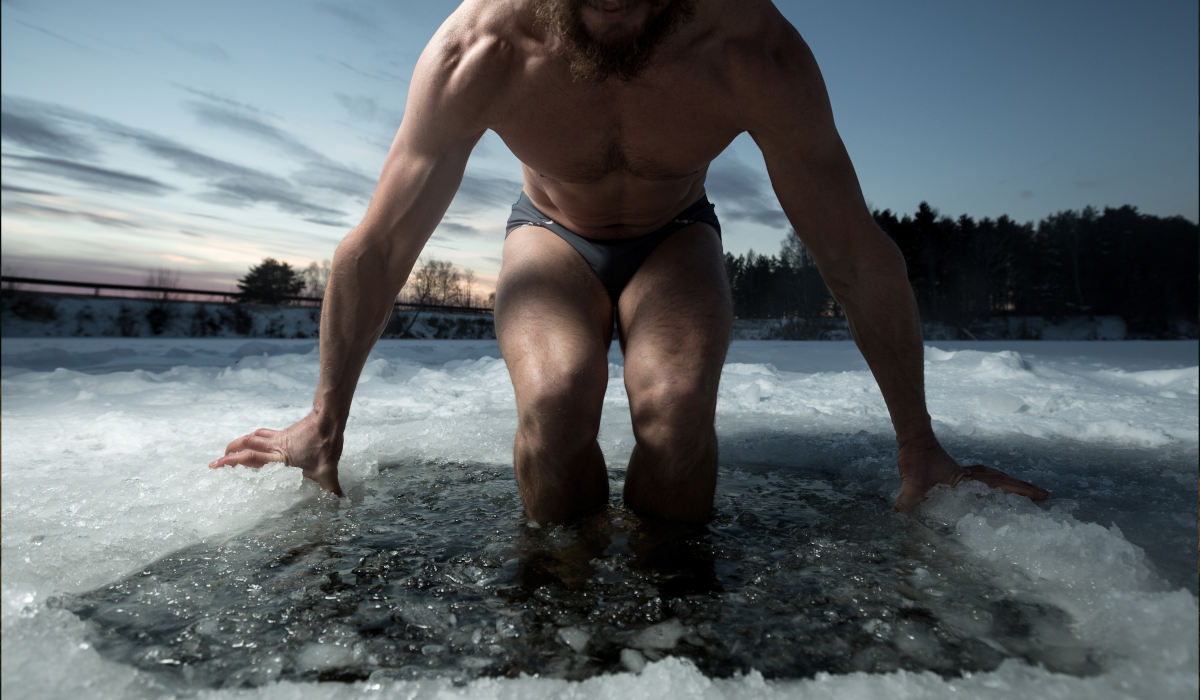 Man in ice pool