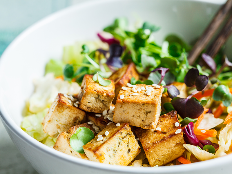 Bowl of soy tofu and salad